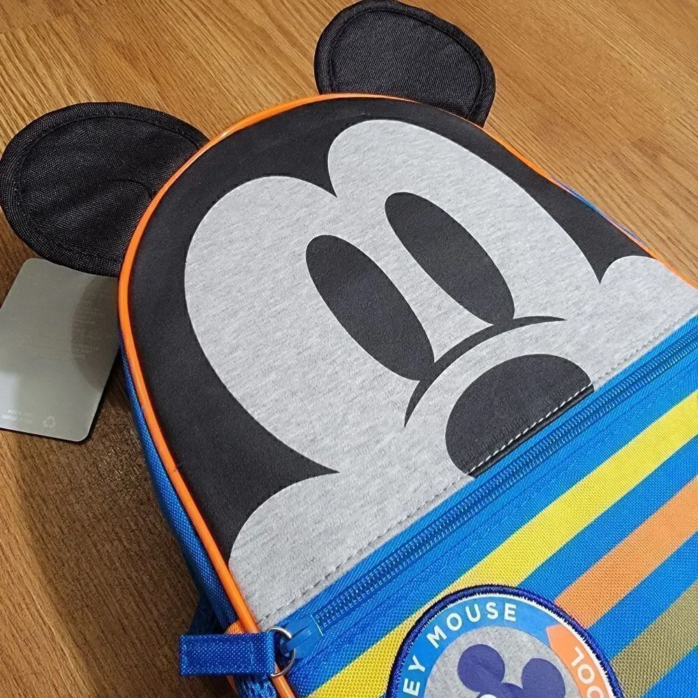 Mickey Mouse Backpack Disney Store Classic Ears Face Zippers Water Bottle New